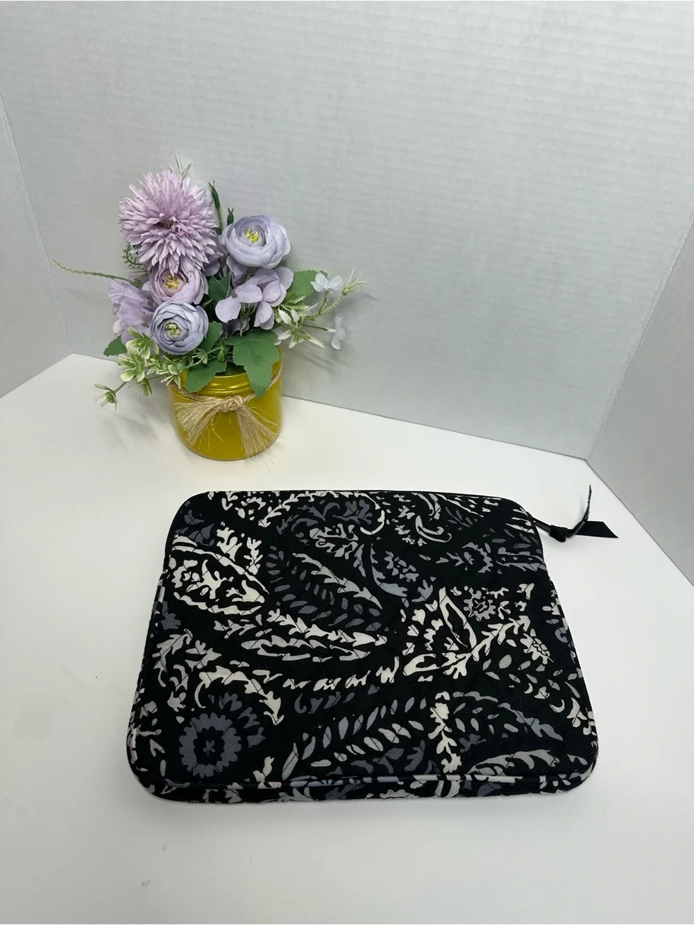 Vera Bradley Black & Cream Floral Quilted Zip Pouch
